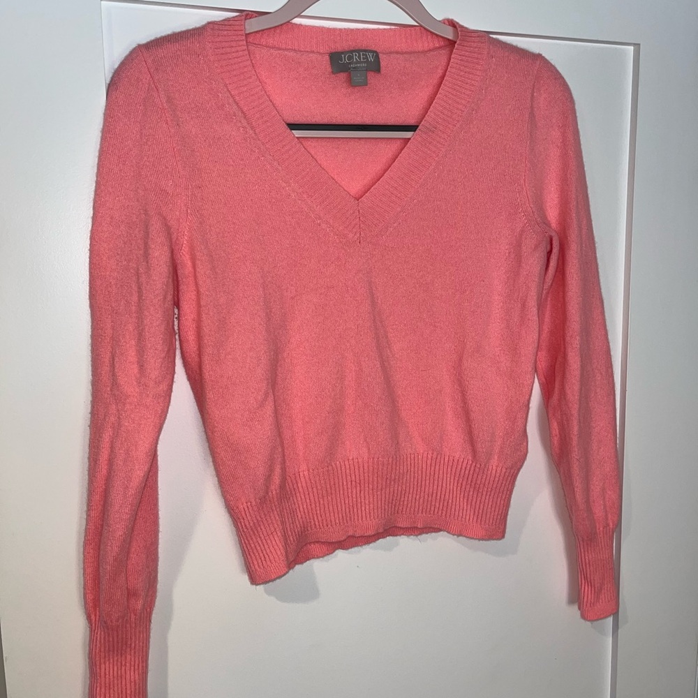 J.Crew Women's 100% Cashmere Coral V-Neck Sweater